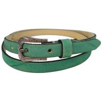 Узкий винтажный кожаный женский ремень ручной работы B.Belt бирюзовый