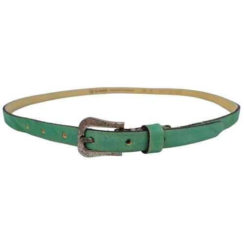 Ремень женский узкий кожаный B.Belt винтажный ручная работа натуральная кожа Бирюзовый