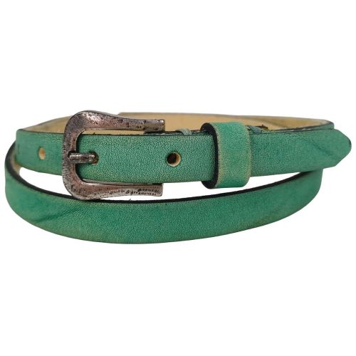 Ремень женский узкий кожаный B.Belt винтажный ручная работа натуральная кожа Бирюзовый