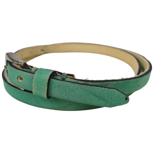 Ремень женский узкий кожаный B.Belt винтажный ручная работа натуральная кожа Бирюзовый
