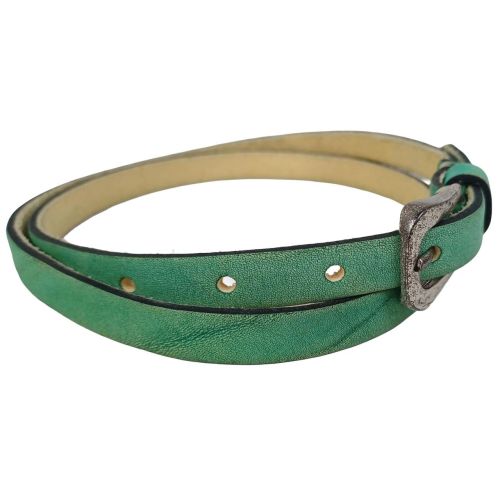 Ремень женский узкий кожаный B.Belt винтажный ручная работа натуральная кожа Бирюзовый