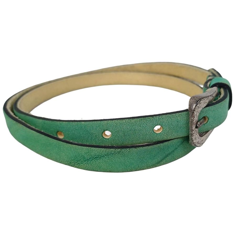 Ремень женский узкий кожаный B.Belt винтажный ручная работа натуральная кожа Бирюзовый