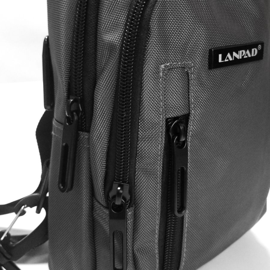 Сумка через плечо Lanpad 17х27х9 см нейлоновая с переставным ремнем Серый