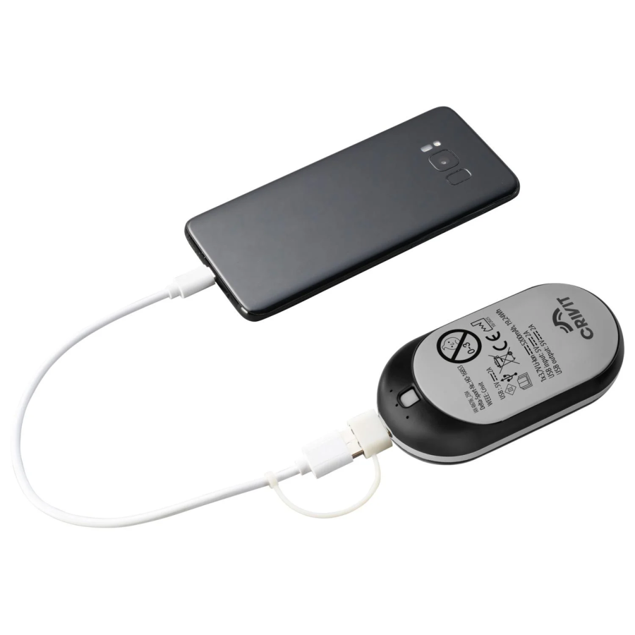 Грелка для рук Crivit 2-в-1 павербанк 5200 мАч до 47°C USB-C 10.5х5.4х3.3 см Серая
