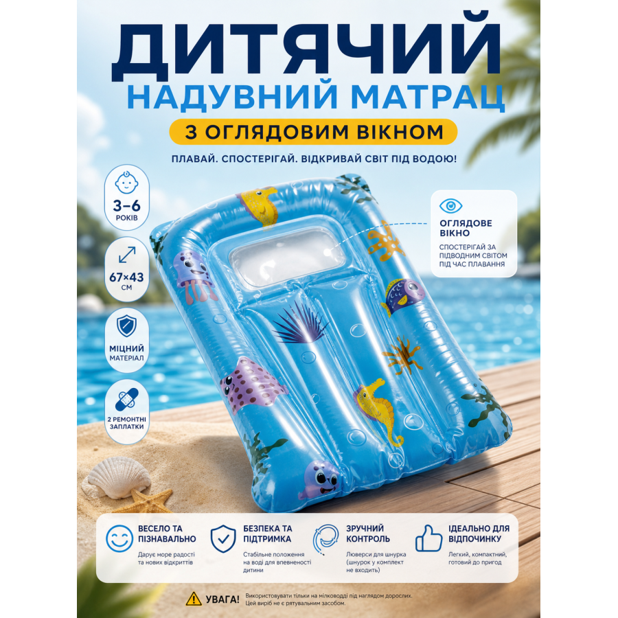 Детский надувной матрас Play Time со смотровым окном 67x43 см