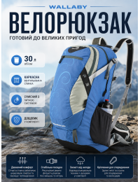 Велорюкзак Wallaby с каркасной спинкой и сеткой 30 л 27х52х17 см полиэстер Синий