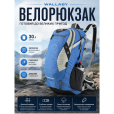 Велорюкзак Wallaby с каркасной спинкой и сеткой 30 л 27х52х17 см полиэстер Синий