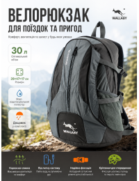 Велорюкзак Wallaby с каркасной спинкой и сеткой 30 л 28х47х17 см полиэстер Серый