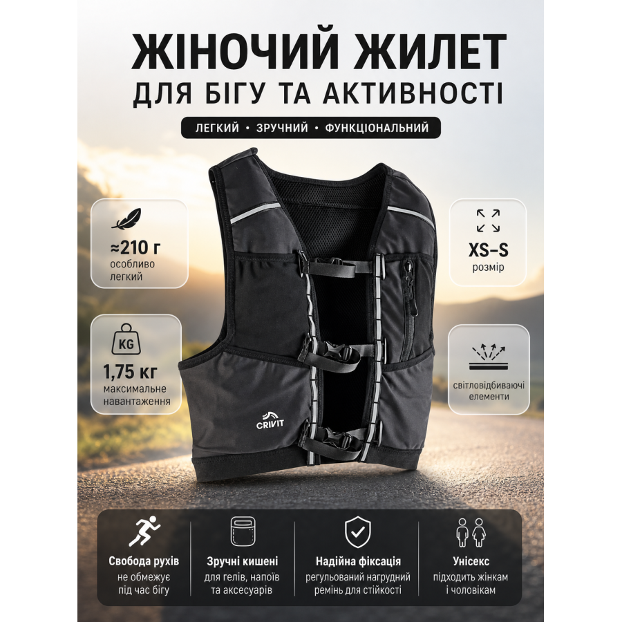 Жилет спортивный для бега CRIVIT рюкзак-жилет XS-S 41x33x0.5 см Черный