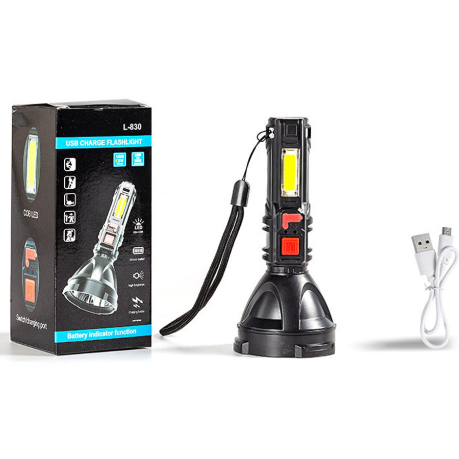 Фонарь ручной S830USB 200 Lm OSL+COB USB-C пластик Black