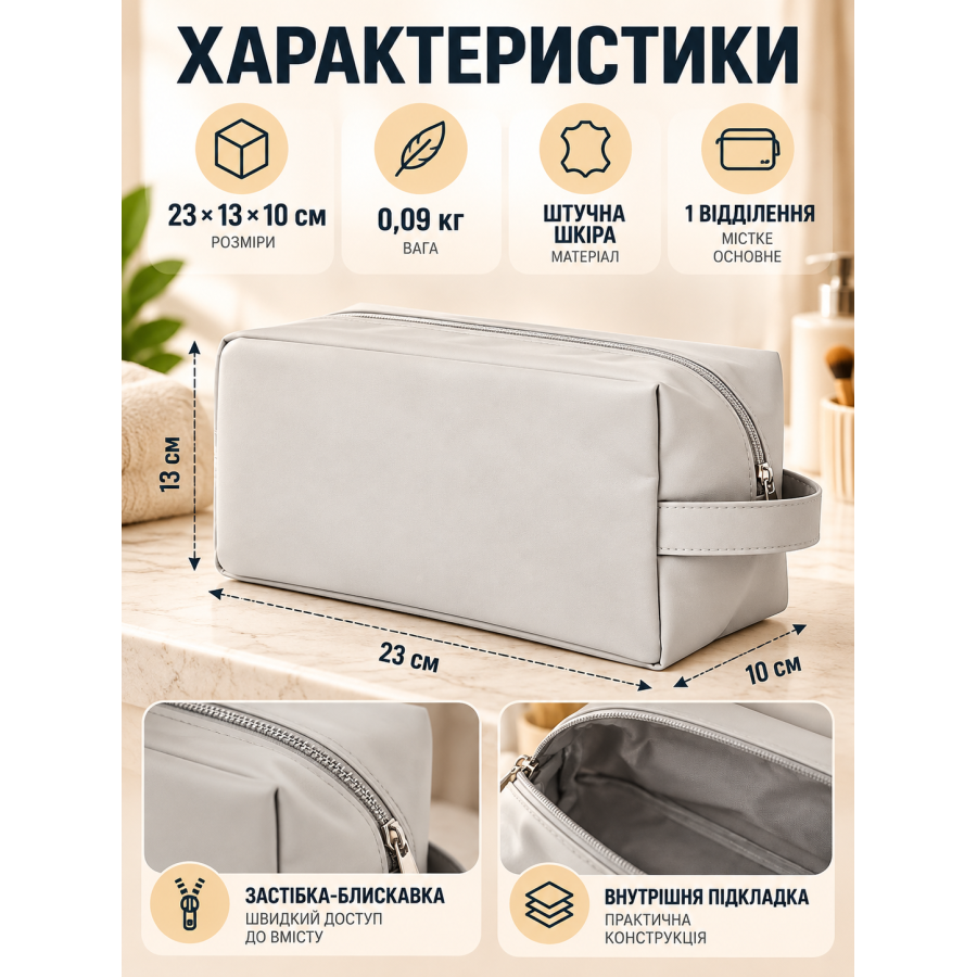 Дорожная косметичка Action 3216022 искусственная кожа 23×13×10 см Серая