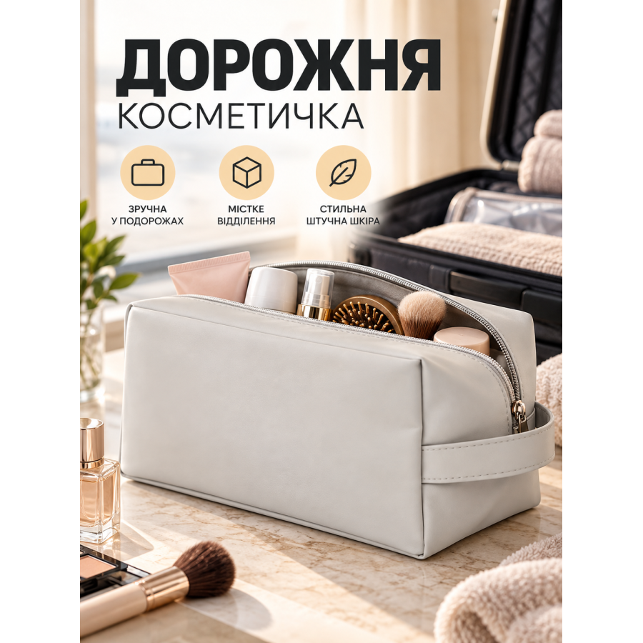 Дорожная косметичка Action 3216022 искусственная кожа 23×13×10 см Серая