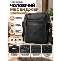 Мужской мессенджер Tiding Bag натуральная телячья кожа 19×5×23 см Черный