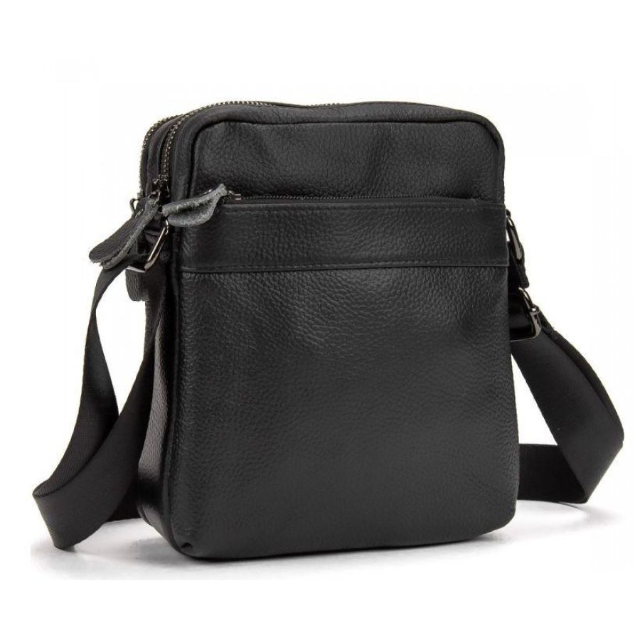 Мужской мессенджер Tiding Bag натуральная телячья кожа 19×5×23 см Черный