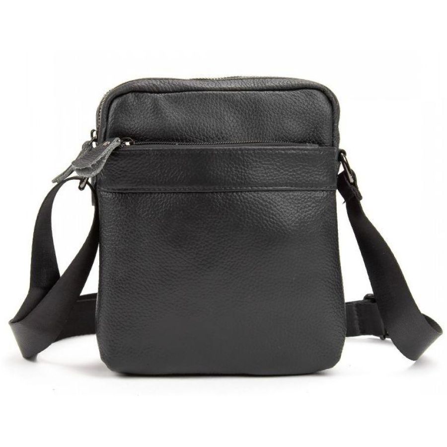 Мужской мессенджер Tiding Bag натуральная телячья кожа 19×5×23 см Черный