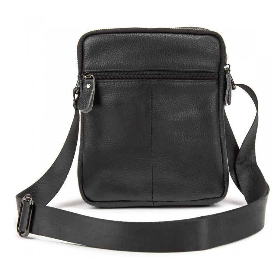 Мужской мессенджер Tiding Bag натуральная телячья кожа 19×5×23 см Черный