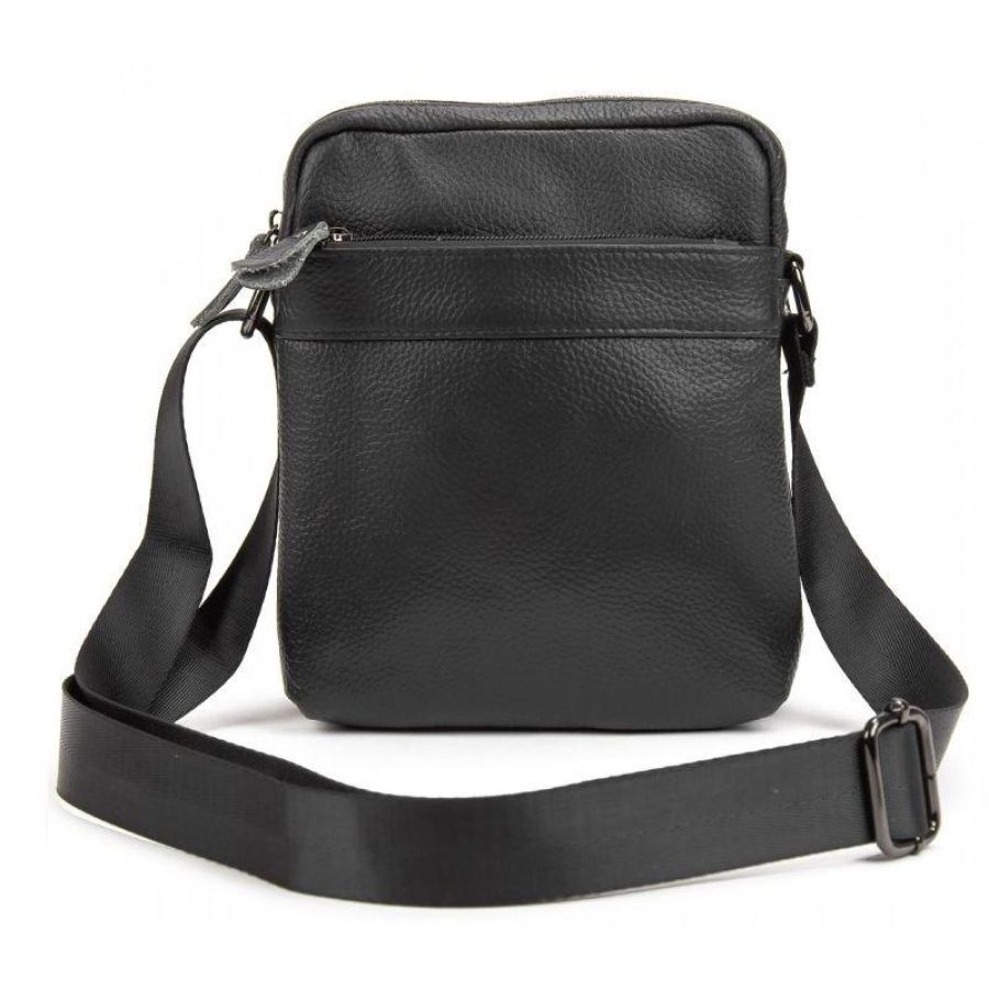 Мужской мессенджер Tiding Bag натуральная телячья кожа 19×5×23 см Черный