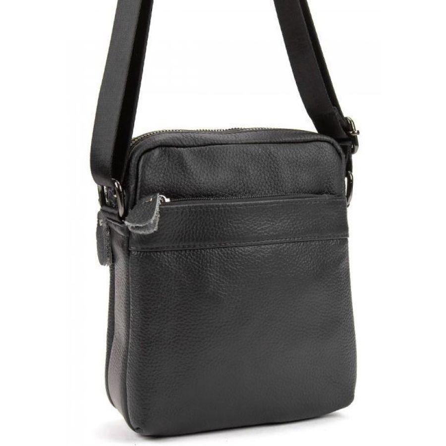 Мужской мессенджер Tiding Bag натуральная телячья кожа 19×5×23 см Черный