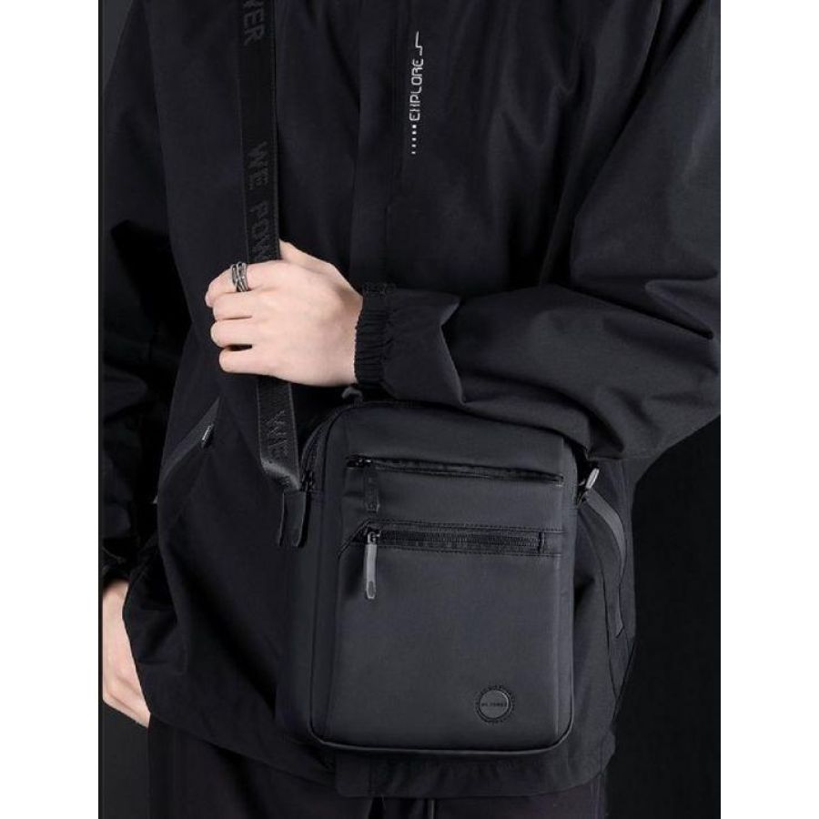 Мужской мессенджер Tiding Bag A25-223A натуральная кожа 18×21×7 см Черный