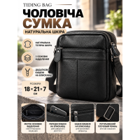 Мужской мессенджер Tiding Bag A25-223A натуральная кожа 18×21×7 см Черный