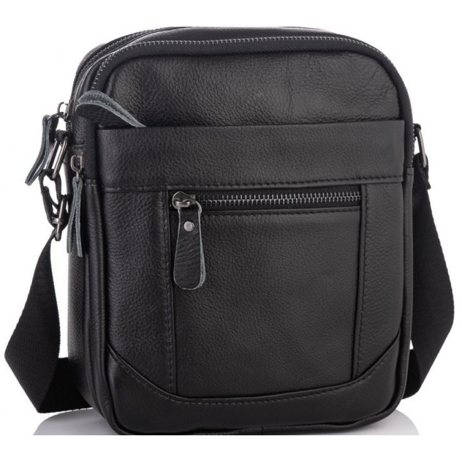 Мужской мессенджер Tiding Bag A25-223A натуральная кожа 18×21×7 см Черный
