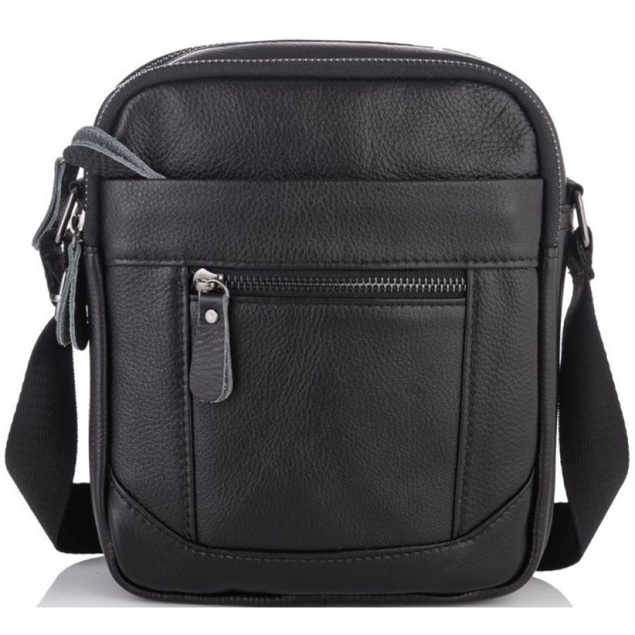 Мужской мессенджер Tiding Bag A25-223A натуральная кожа 18×21×7 см Черный