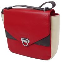 Небольшая женская кожаная сумка Giorgio Ferretti 35553SD04 Красная с бежевым