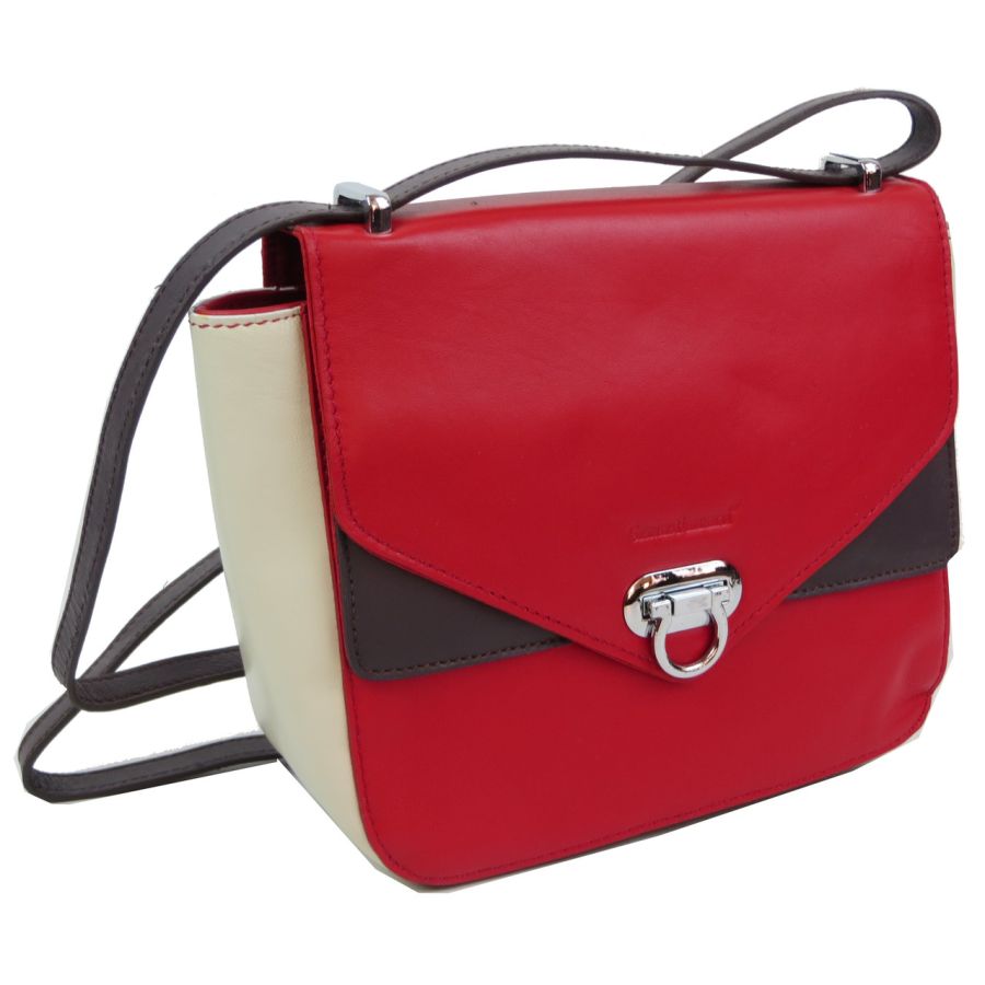 Небольшая женская кожаная сумка Giorgio Ferretti 35553SD04 Красная с бежевым
