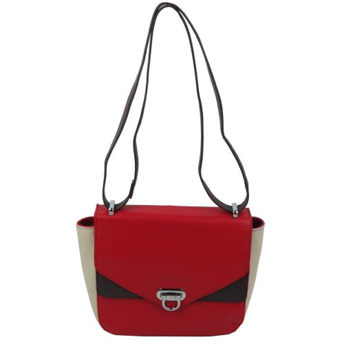 Небольшая женская кожаная сумка Giorgio Ferretti 35553SD04 Красная с бежевым