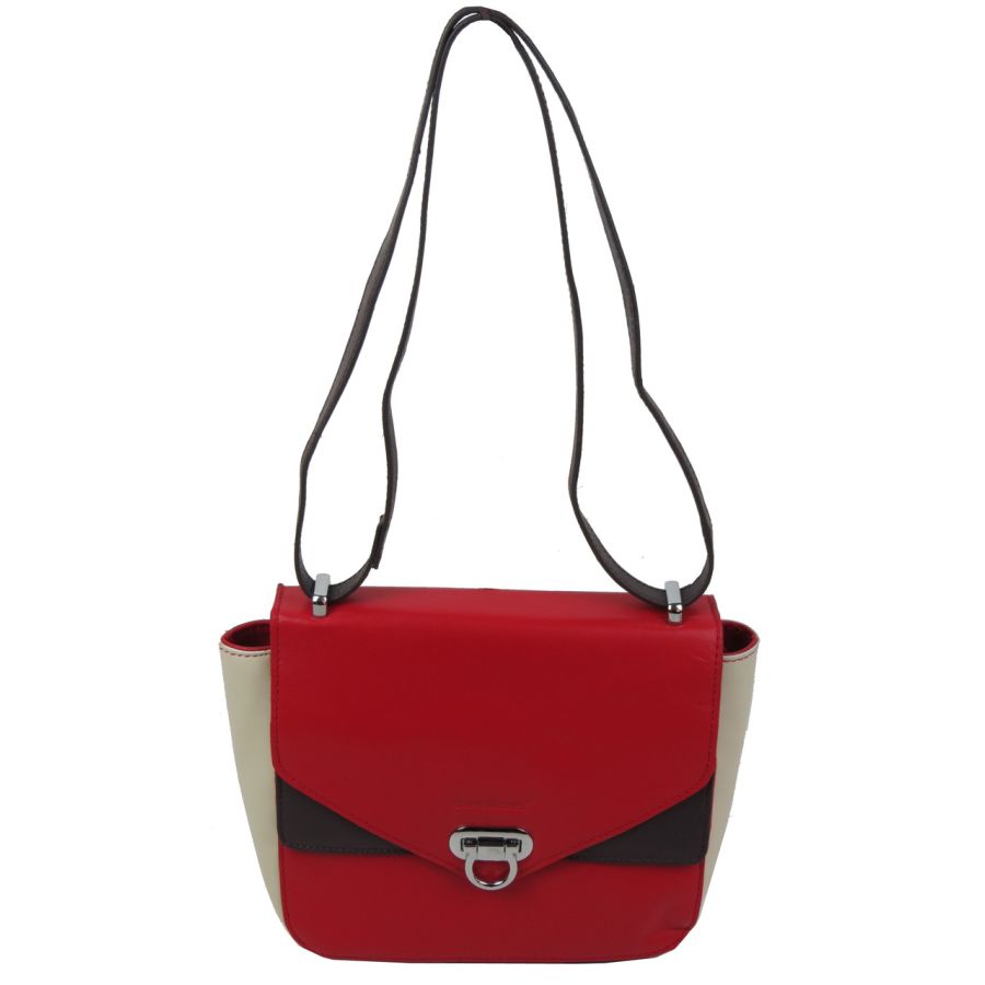 Небольшая женская кожаная сумка Giorgio Ferretti 35553SD04 Красная с бежевым