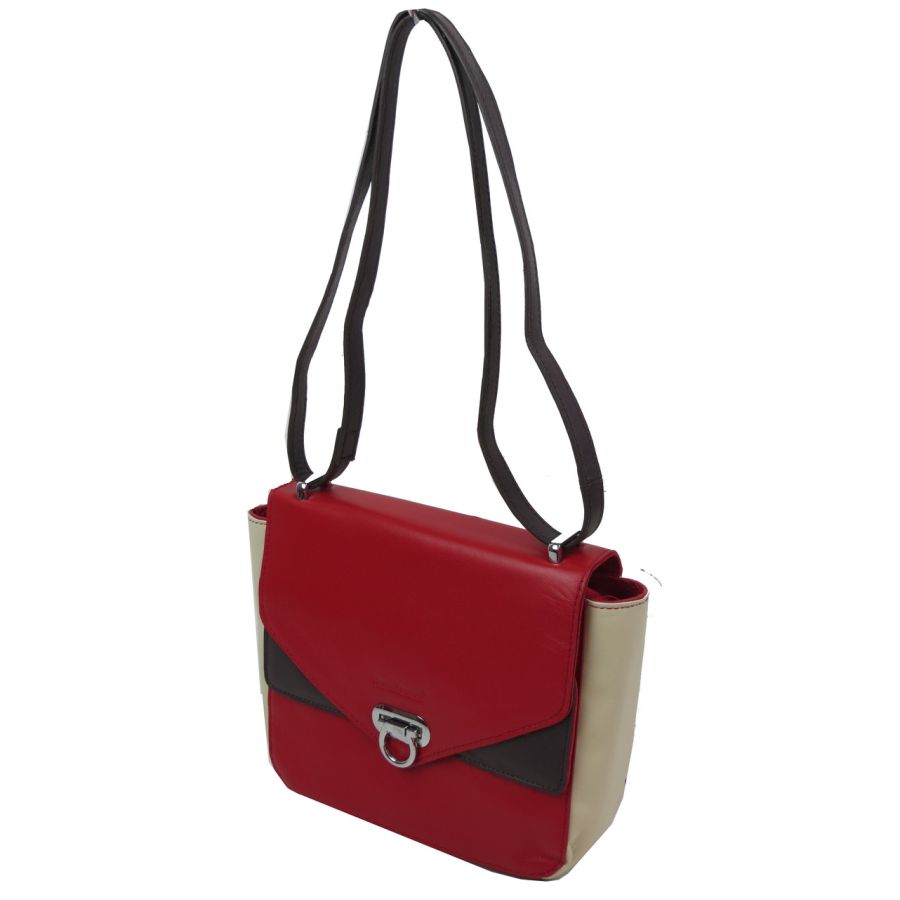 Небольшая женская кожаная сумка Giorgio Ferretti 35553SD04 Красная с бежевым