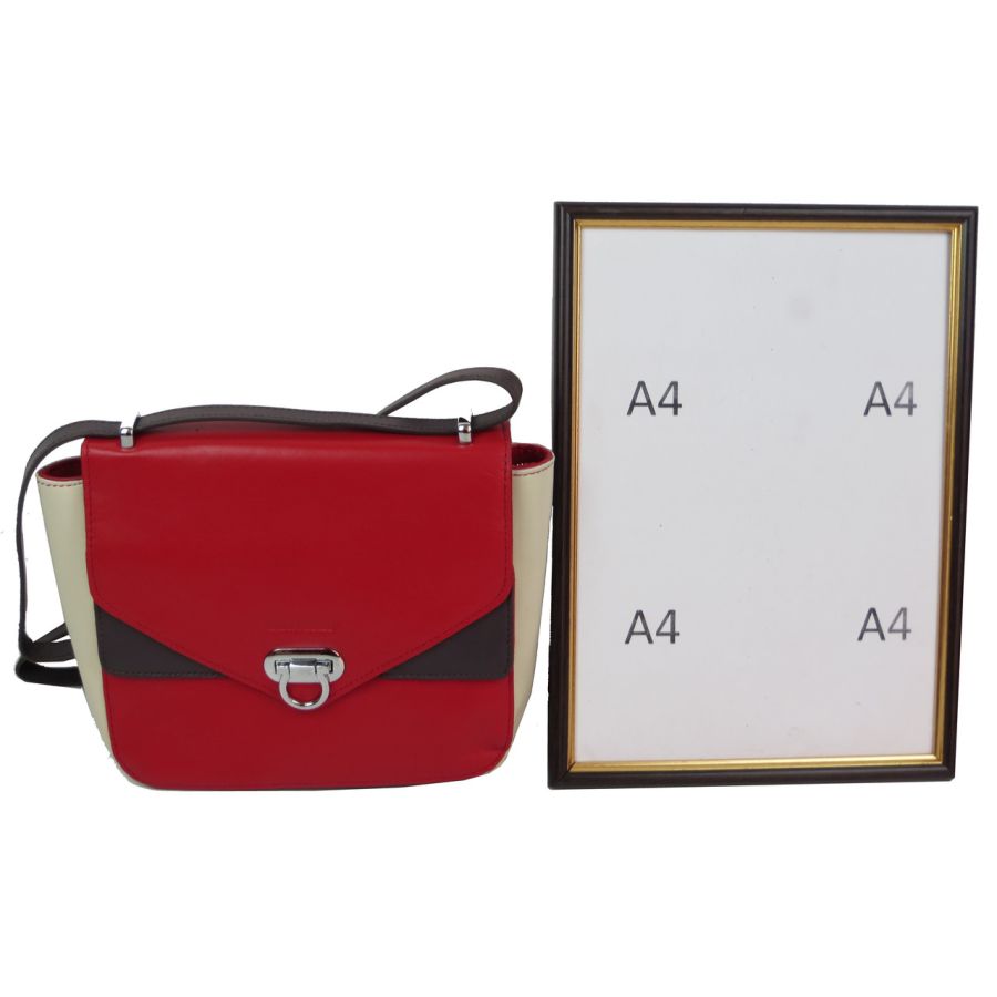 Небольшая женская кожаная сумка Giorgio Ferretti 35553SD04 Красная с бежевым