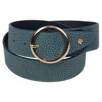 Женский ремень пояс из эко кожи с круглой пряжкой Doca 54585 Синий