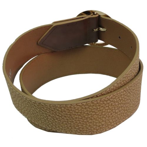 Женский ремень пояс из эко кожи с круглой пряжкой Doca 54584 Бежевый