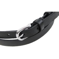 Узкий кожаный женский ремень Skipper 1485-15 Черный