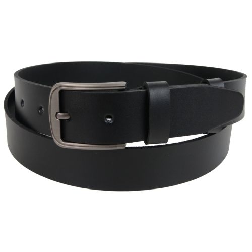 Мужской длинный кожаный ремень, батал под джинсы Skipper черный 3,8 см