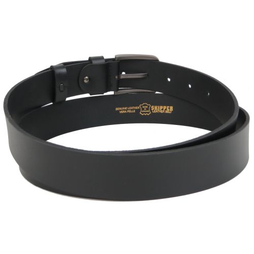 Мужской длинный кожаный ремень, батал под джинсы Skipper черный 3,8 см