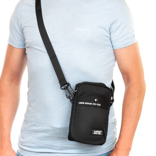 Небольшая мужская сумка через плечо Lanpad черная