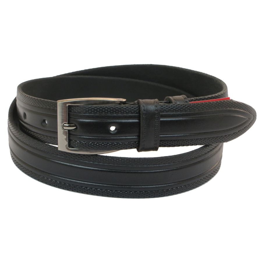 Мужской ремень Skipper 1044-35 под брюки натуральная кожа 3,5 см Черный