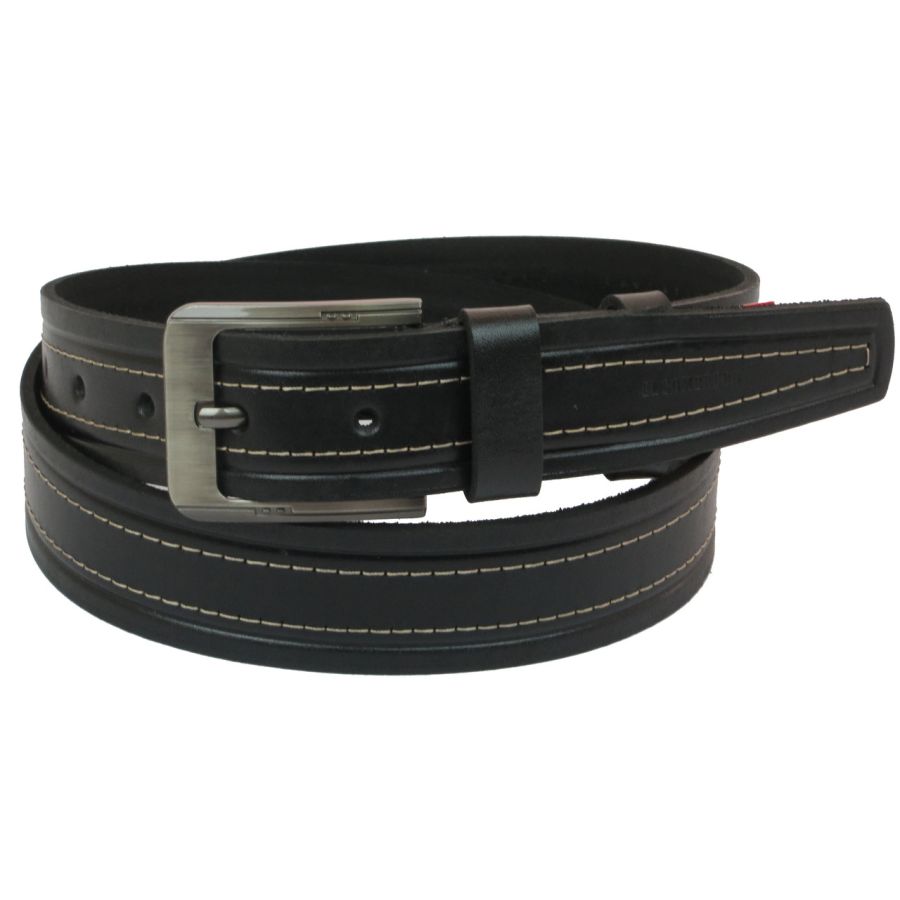 Мужской ремень Skipper 1092-38 под джинсы натуральная кожа 3,8 см Черный
