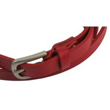 Узенький кожаный поясок ремень Skipper Красный 1,5 см