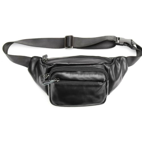Сумка на пояс, бананка из натуральной кожи Tiding Bag черный