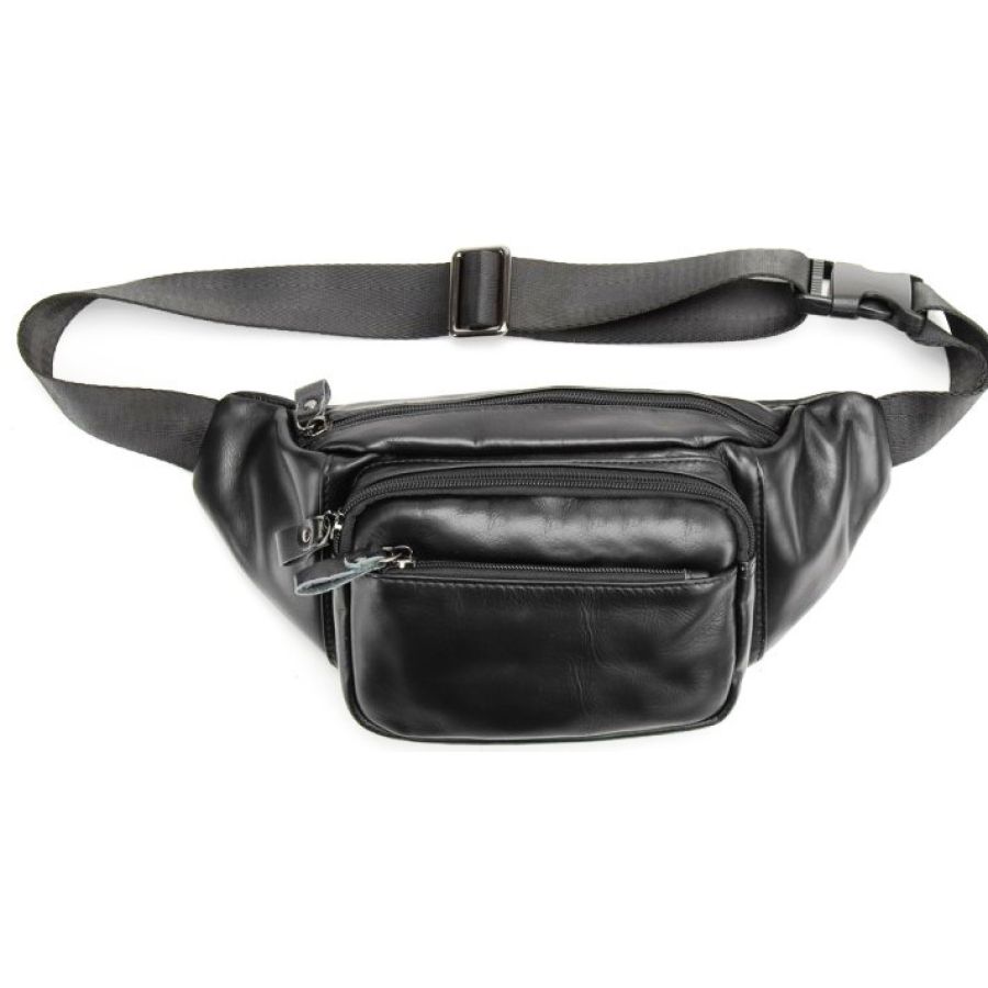 Сумка на пояс, бананка из натуральной кожи Tiding Bag черный