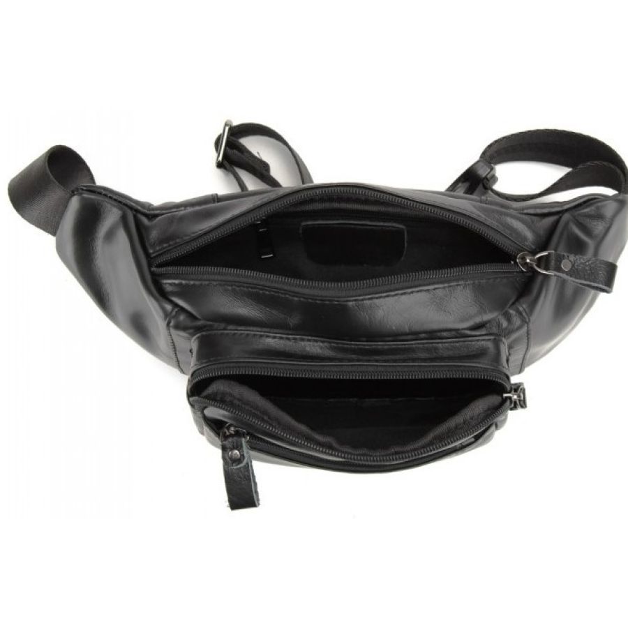 Сумка на пояс, бананка из натуральной кожи Tiding Bag черный