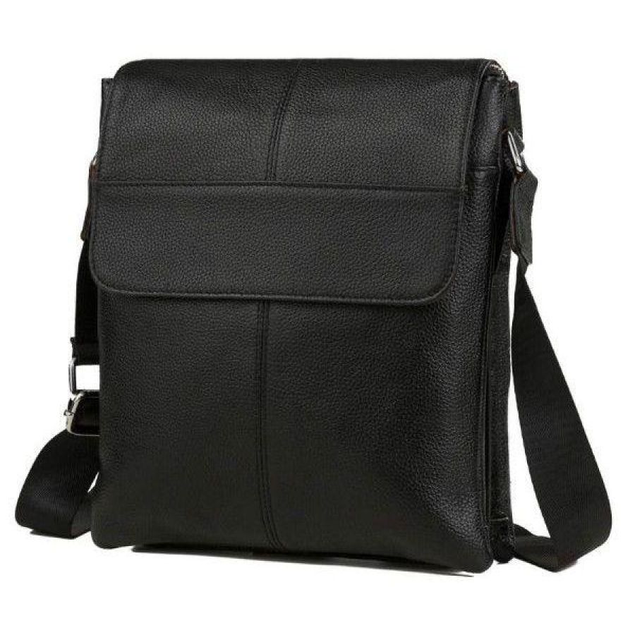 Мужская кожаная сумка, мессенджер Tiding Bag черный