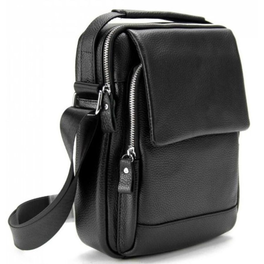 Мужская сумка из натуральной кожи Tiding Bag черная