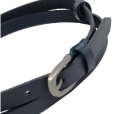 Узкий женский кожаный ремень Skipper, Украина 1,5 см темно-синий