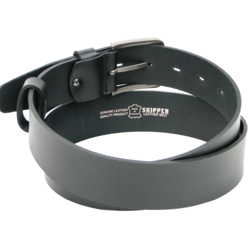 Широкий мужской кожаный ремень под джинсы Skipper Черный (1661-45)