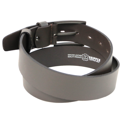 Широкий мужской кожаный ремень под джинсы Skipper Темно-коричневый