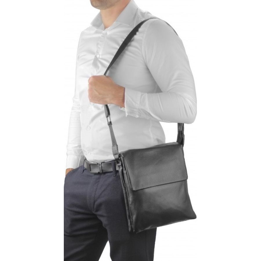 Кожаный мужской мессенджер Tiding Bag  Черный